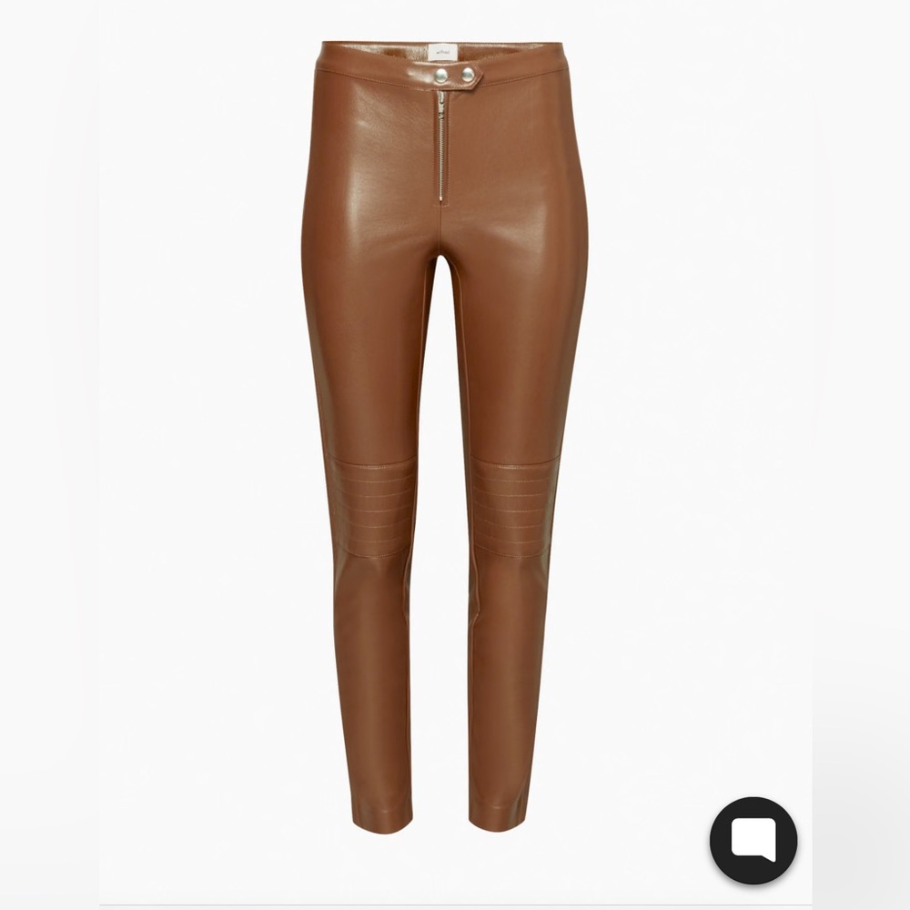 NWT Aritzia Brown Faux Leather Slim Moto Pants